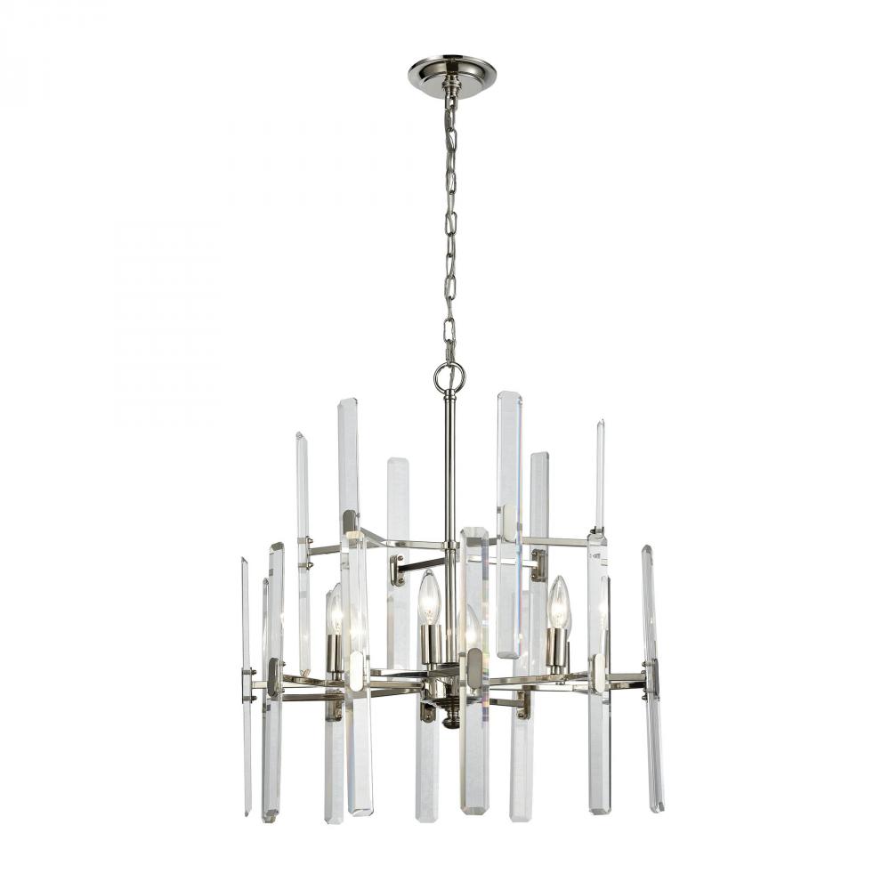 Crystal Heights 6 Light Chandelier in Polished Nickel with Clear Crystal