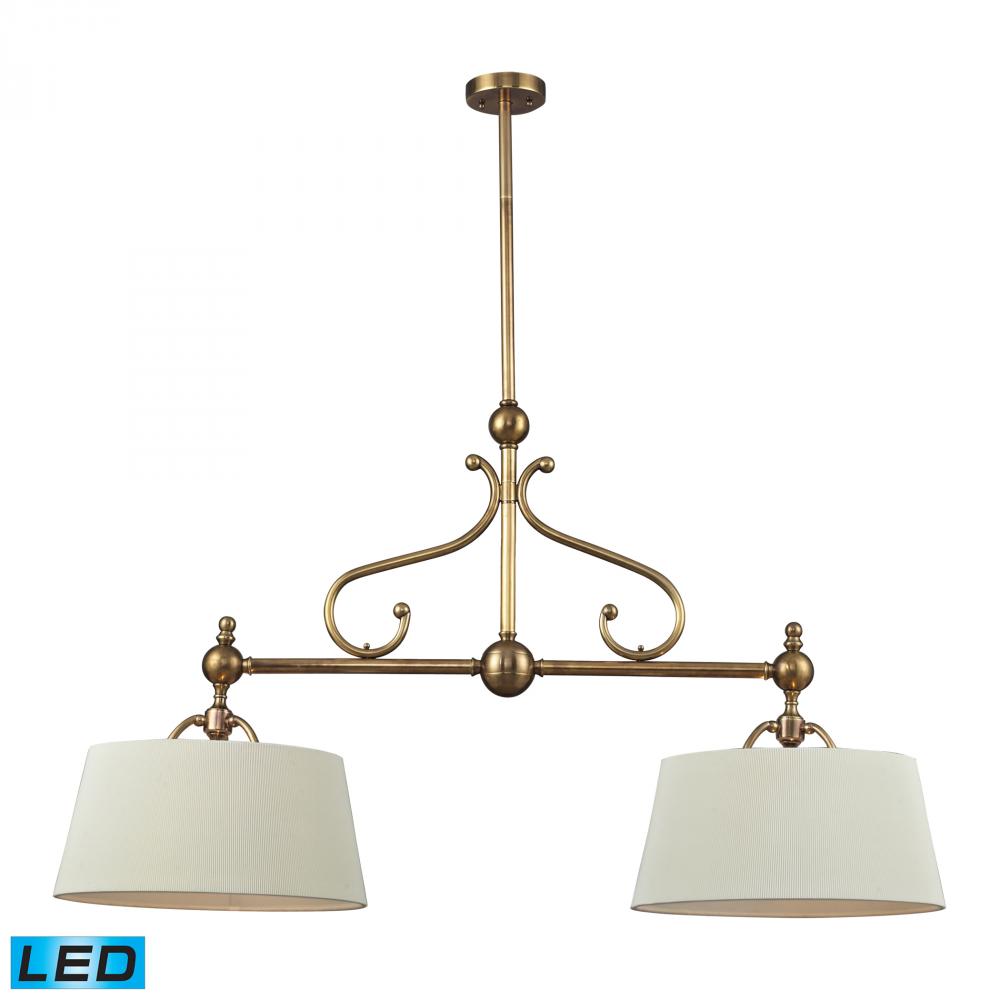 2Light Pendant with Brass and Steel and Shade - LED, 800 Lumens (1600 Lumens Total) with Full Scale